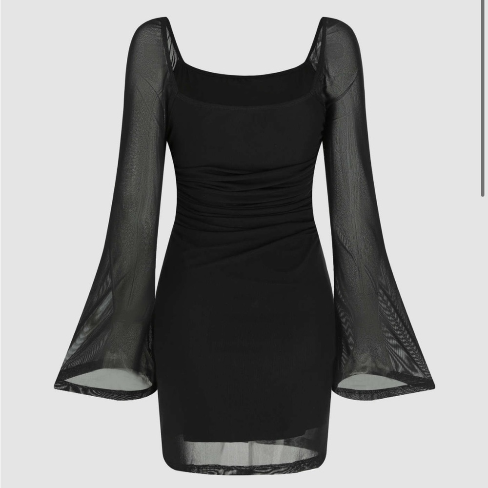 Cider - Solid Mesh Square Neck Sheer Mini Dress